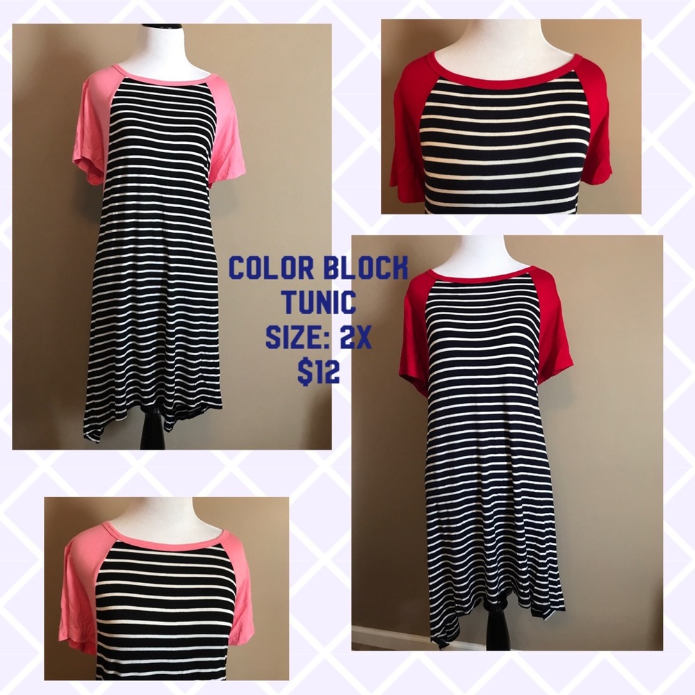 Red Color block plus size tunics